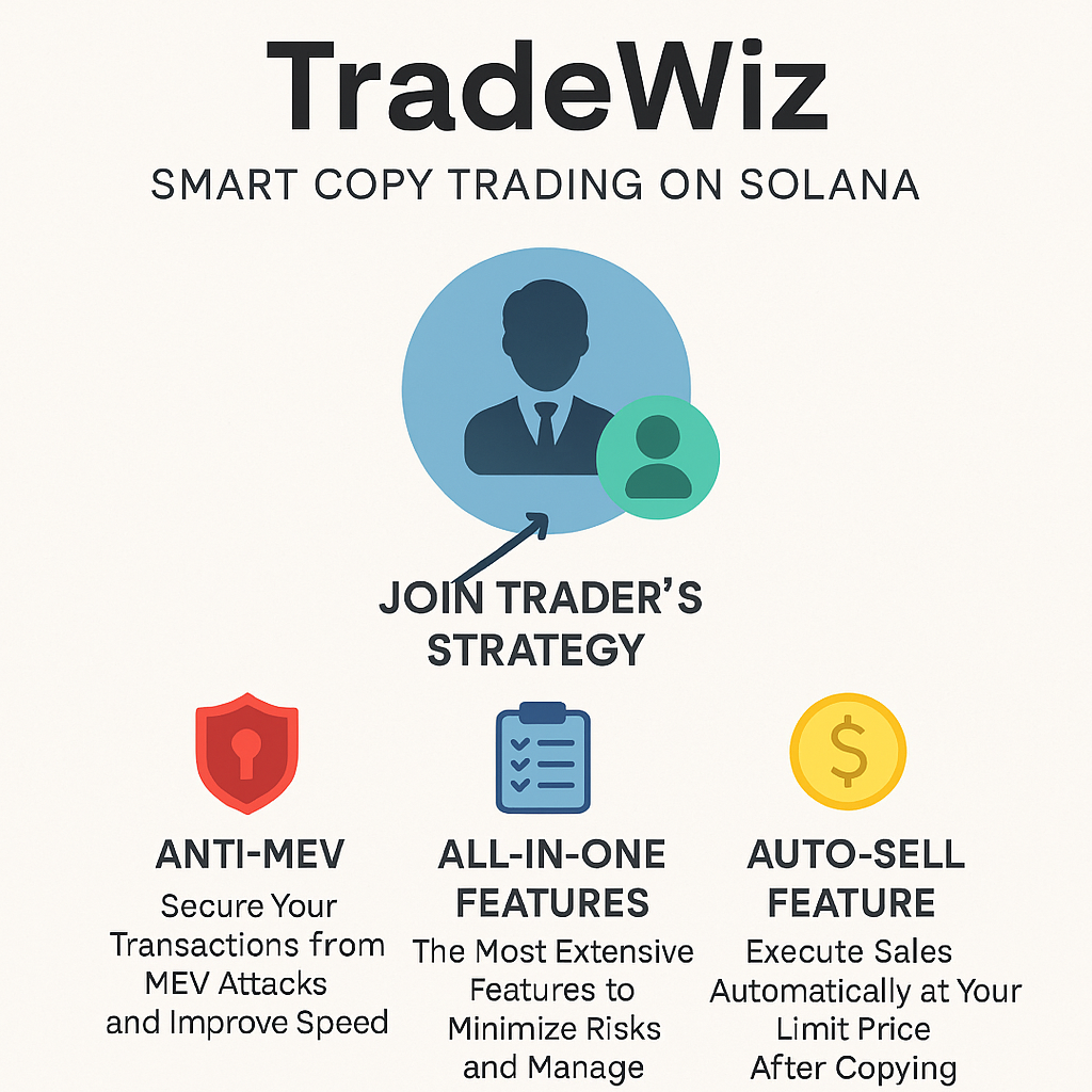 TradeWiz: Smart copy trading on Solana using a Solana sniper bot with anti-MEV protection, auto-sell feature, and all-in-one risk management tools.